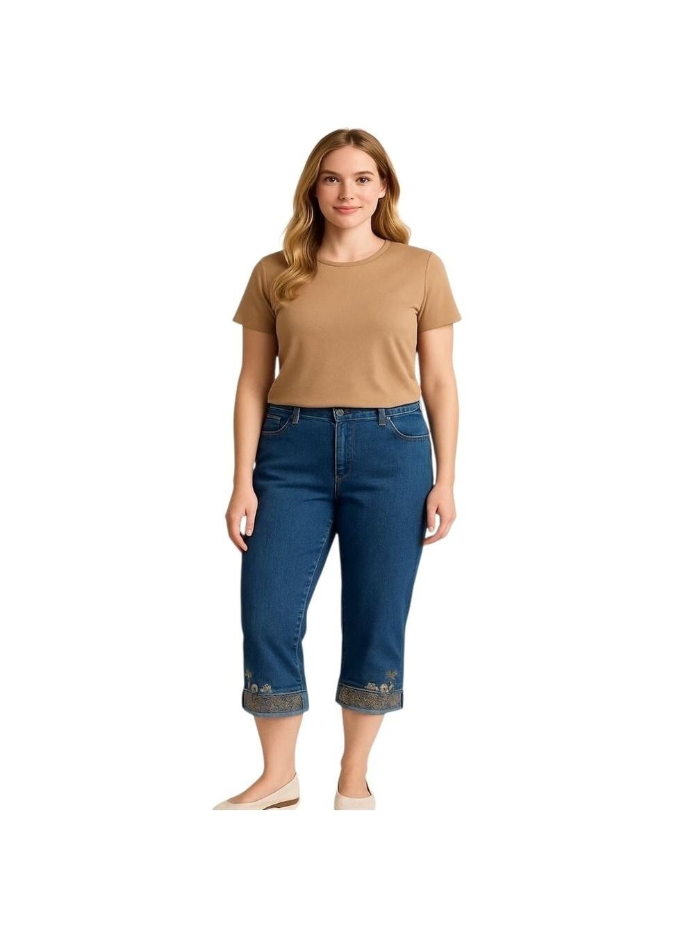 COS Jeans Medium Wash Cuffed Cropped Embellished High Rise Denim Plus Size 14W